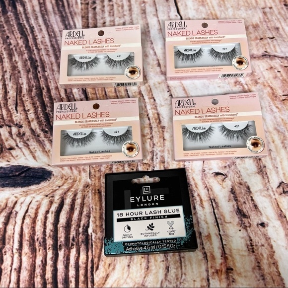 ARDELL Naked Lashes 421 (4 Pairs) and Eylure 18 Hour Lash Glue Black Finish New - Picture 3 of 14